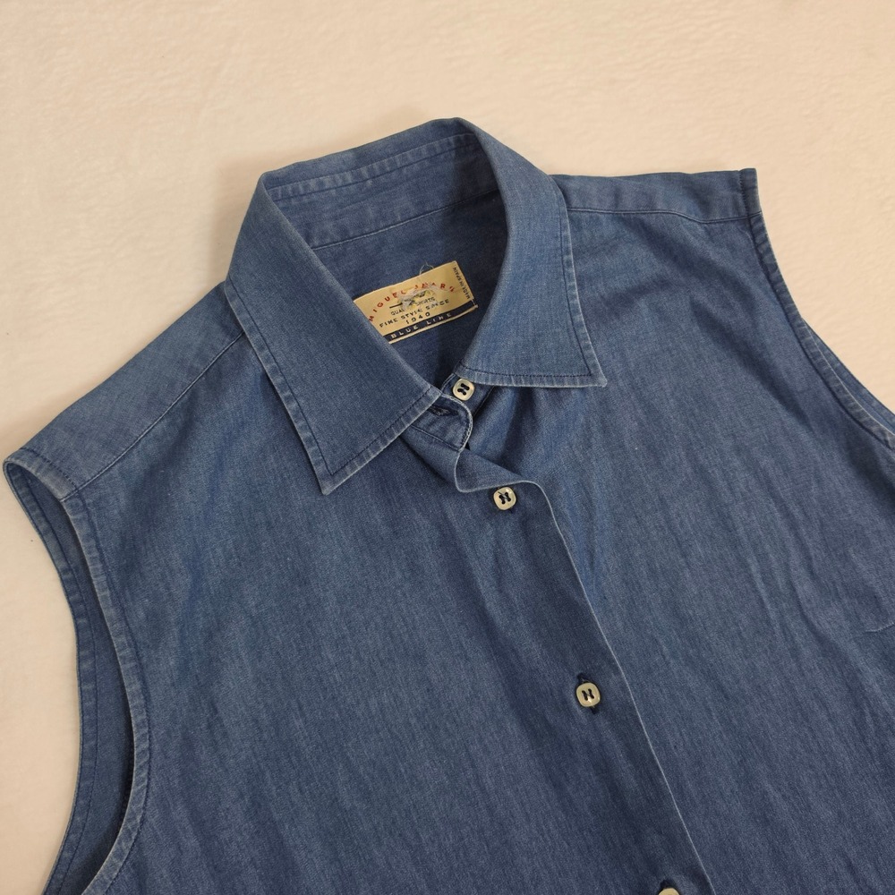 Miguel Jaars‎ Blue Line Sleeveless Denim Shirt Womens Large Made in Spain Blue